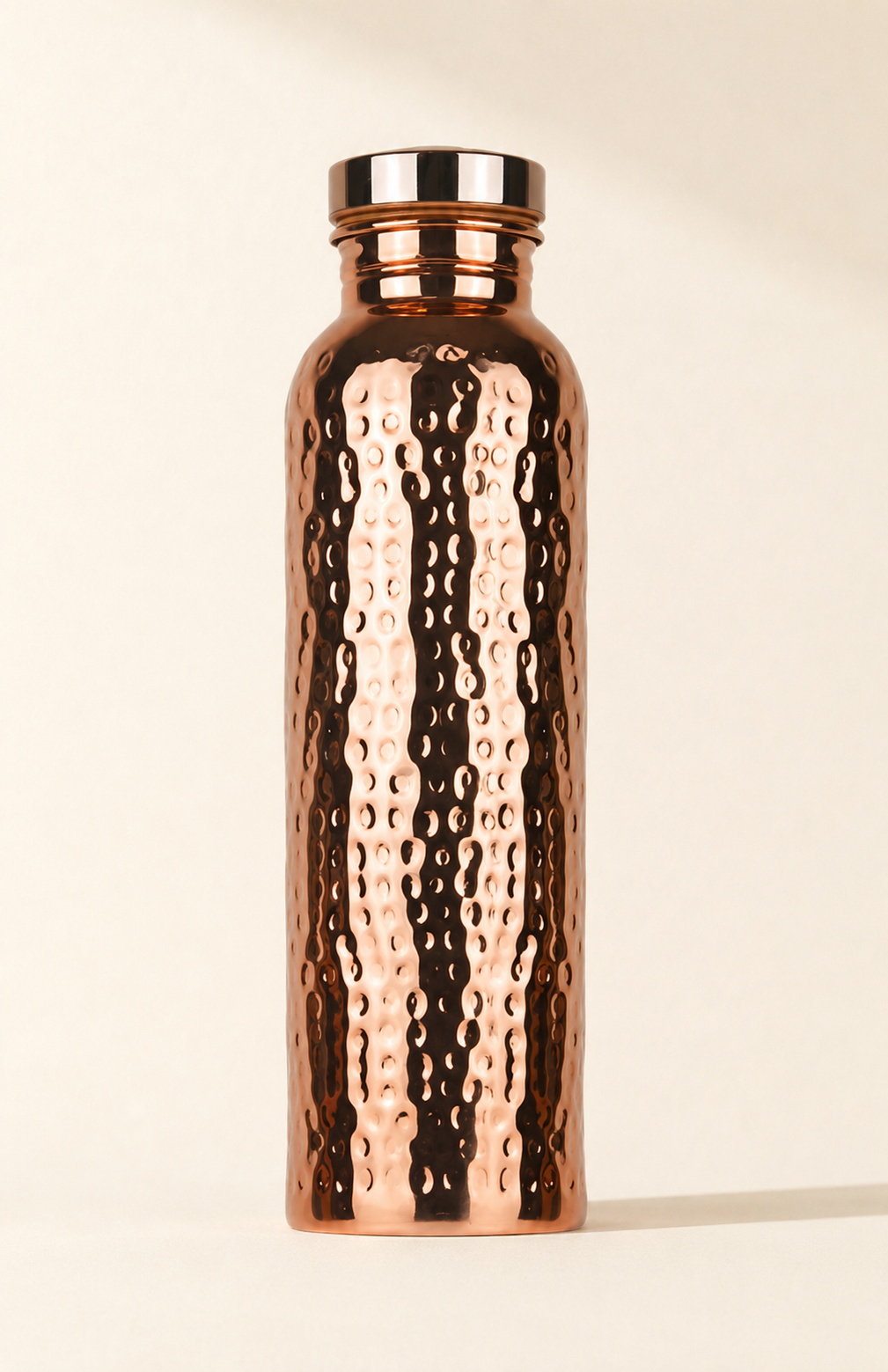 Copper Ritual bottle, straight-on view with polished cap